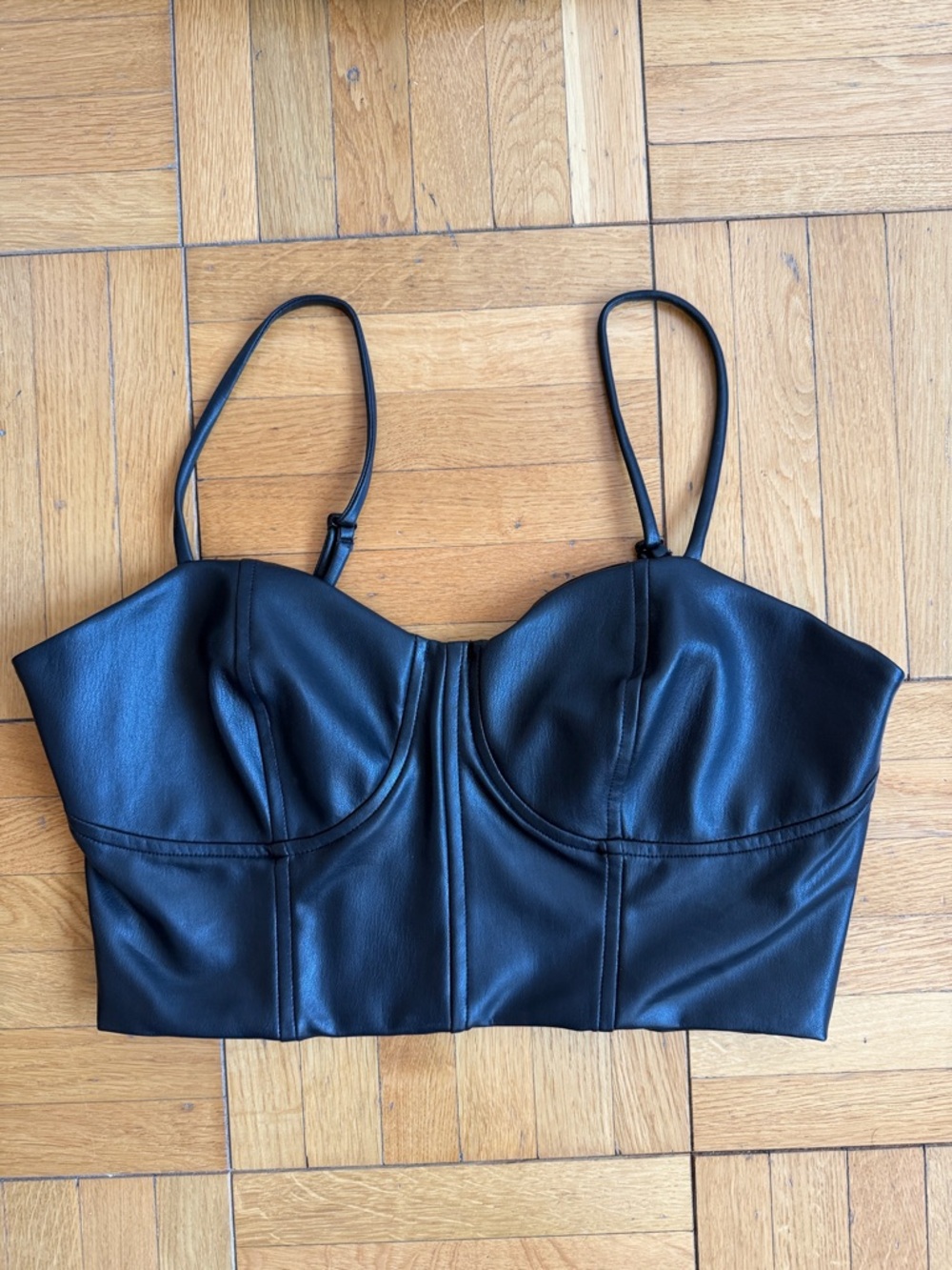 Express Black Faux Leather Bustier Crop Top with Adjustable Straps